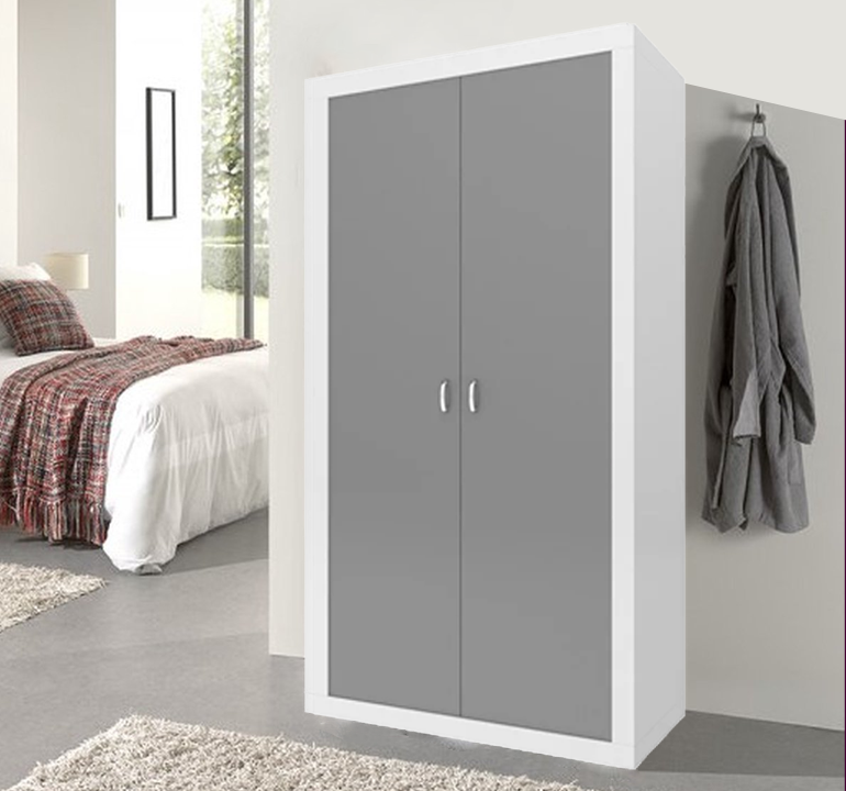 Kledingkast wit grijs - 90x190x50 cm - Spaanplaat/MDF