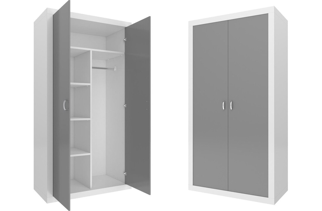 Kledingkast 90 cm breed - 90x50x190cm - Wit/Grijs - Spaanplaat/MDF