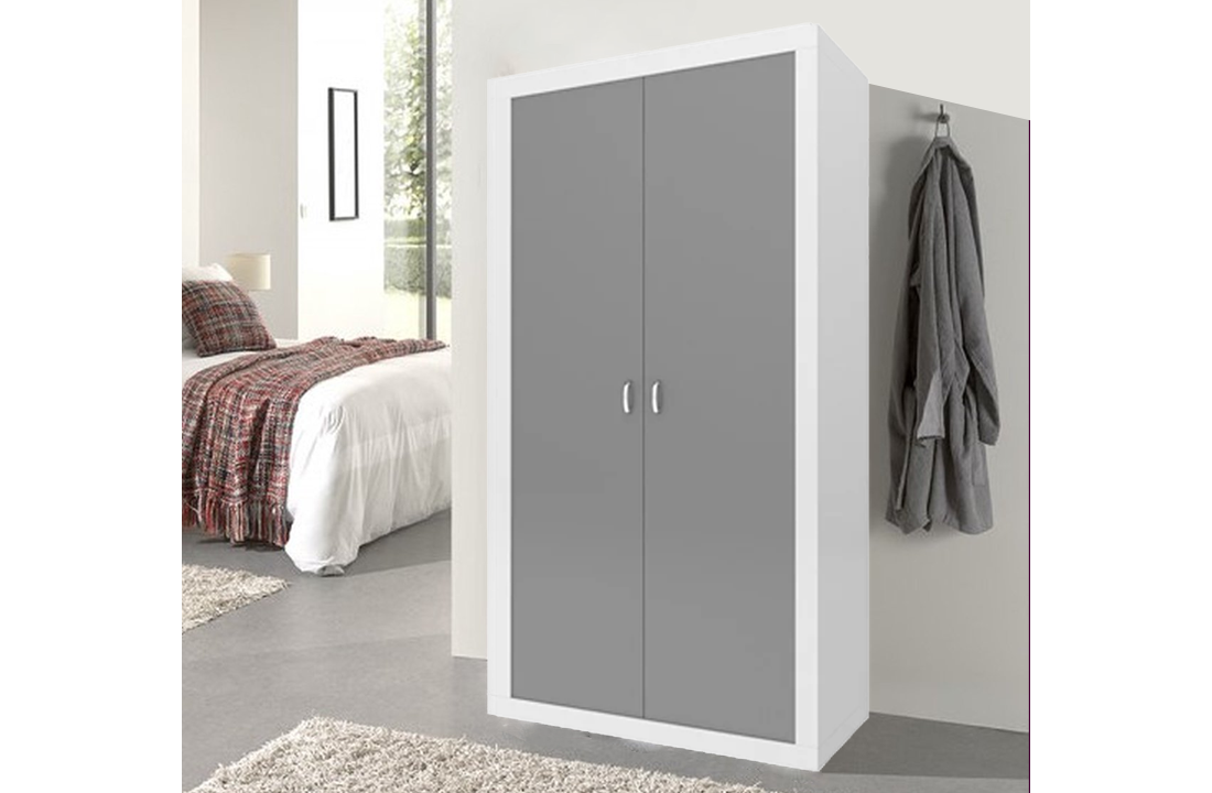 Kledingkast 90 cm breed - 90x50x190cm - Wit/Grijs - Spaanplaat/MDF