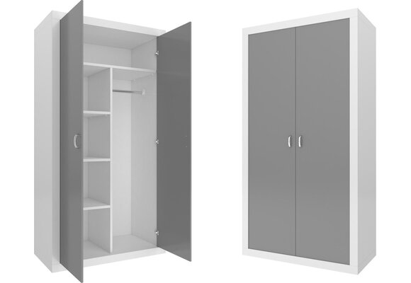 Kledingkast 2 deuren 90x50x190 cm wit/grijs spaanplaat MDF