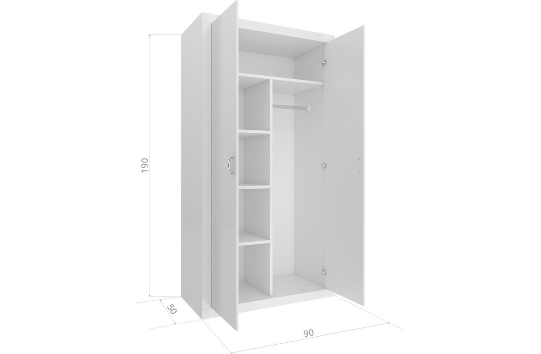 Kledingkast 2 deuren 90x50x190 cm wit/grijs spaanplaat MDF