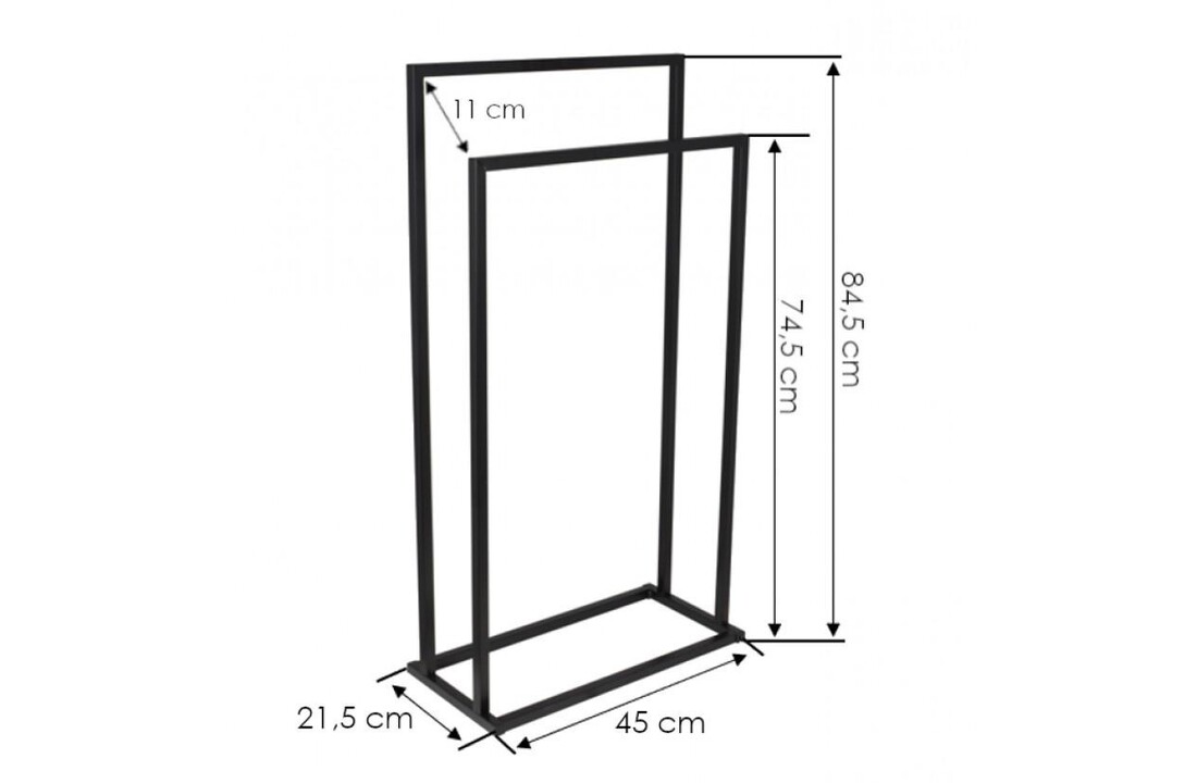 Handdoekenrek staand mat zwart | 45x21,5x84,5 cm | Gepoedercoat staal