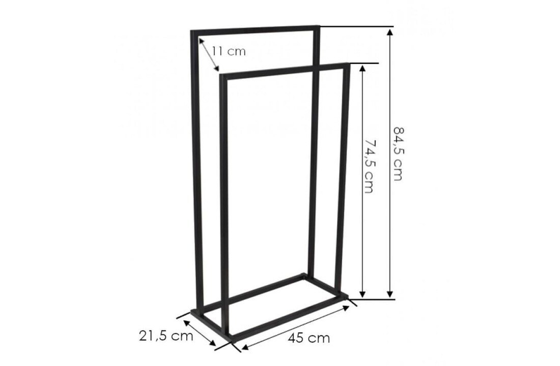 Staande handdoekhouder badkamer - Mat Zwart Staal - 45x21,5x84,5 cm