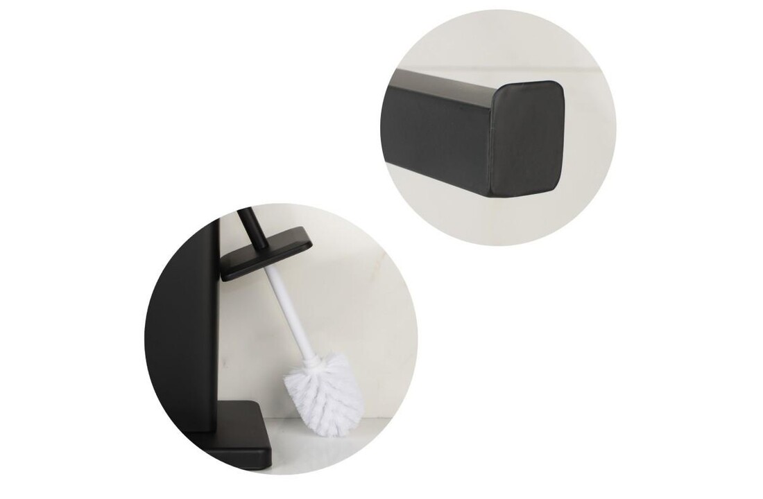 Staande wc rolhouder met borstel - Zwart, 20x63cm, Staal