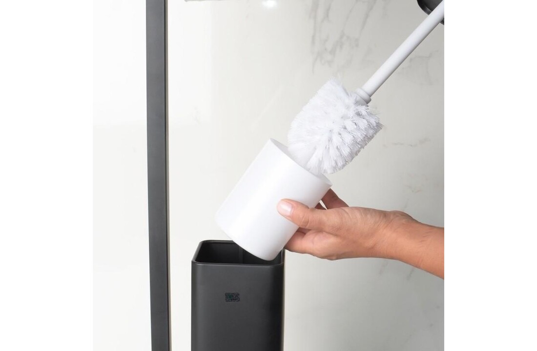 Staande wc rolhouder met borstel - Zwart, 20x63cm, Staal