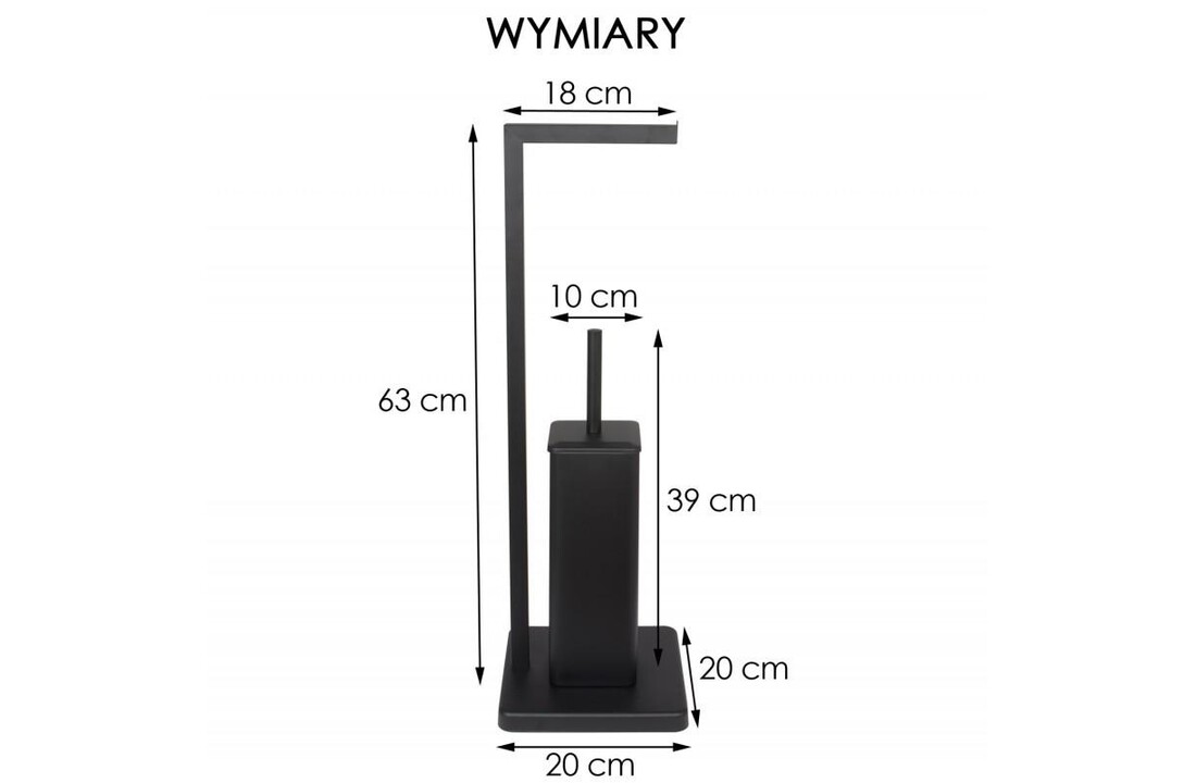 WC rolhouder borstelhouder zwart, staand 20x63cm staal