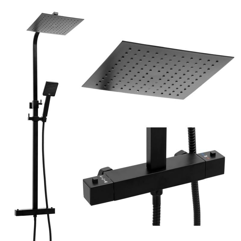 Douchepaneel thermostaatkraan | Matzwart | 25cm Regendouche | Messing/RVS