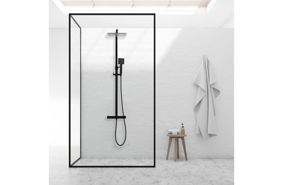 Douchepaneel met thermostaatkraan | Matzwart | 25cm Regendouche