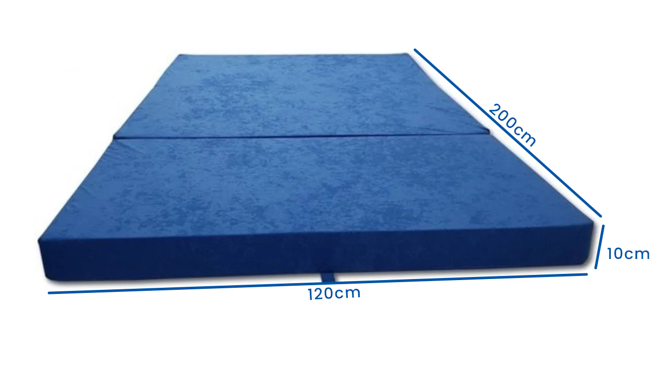 Logeermatras blauw 120x200x10cm schuim opvouwbaar