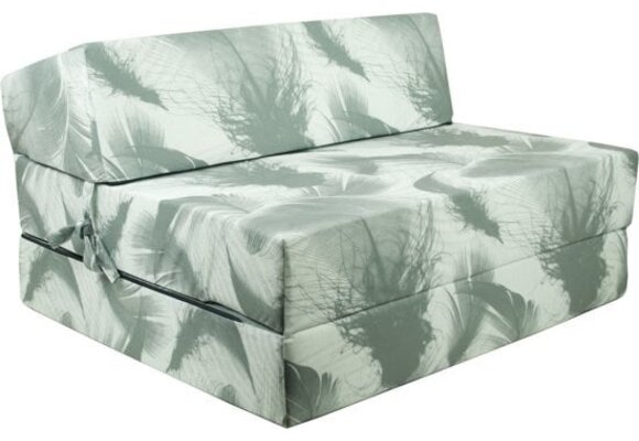 Gastenbed opklapbaar 200x90x15cm, 3 vouwdelen, foam, groen/wit