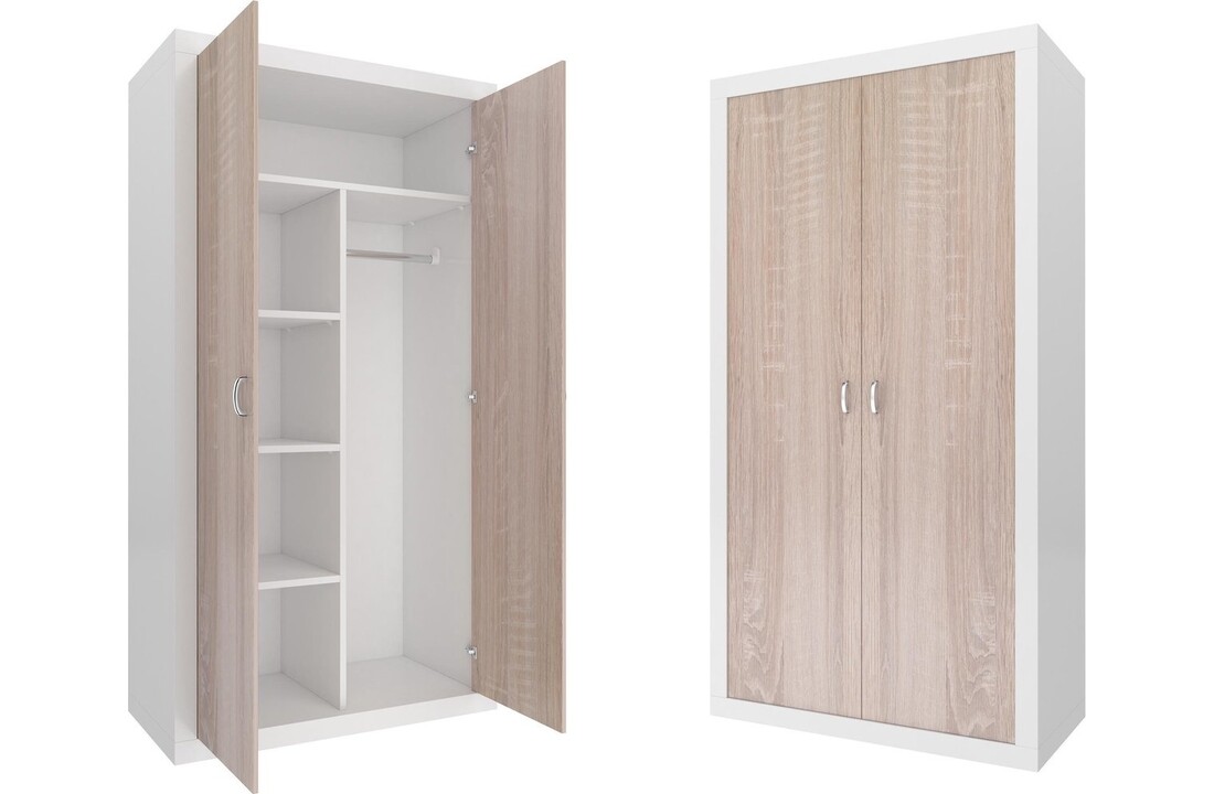 Kledingkast 90 cm breed - Wit/Pijnboom - 90x190x50 cm - Spaanplaat/MDF