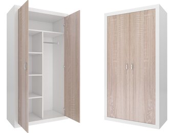 Kledingkast 90 cm breed - Wit/Pijnboom - 90x190x50 cm - Spaanplaat/MDF