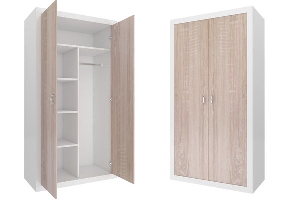 Kledingkast 90 cm breed - Wit/Pijnboom - 90x190x50 cm - Spaanplaat/MDF