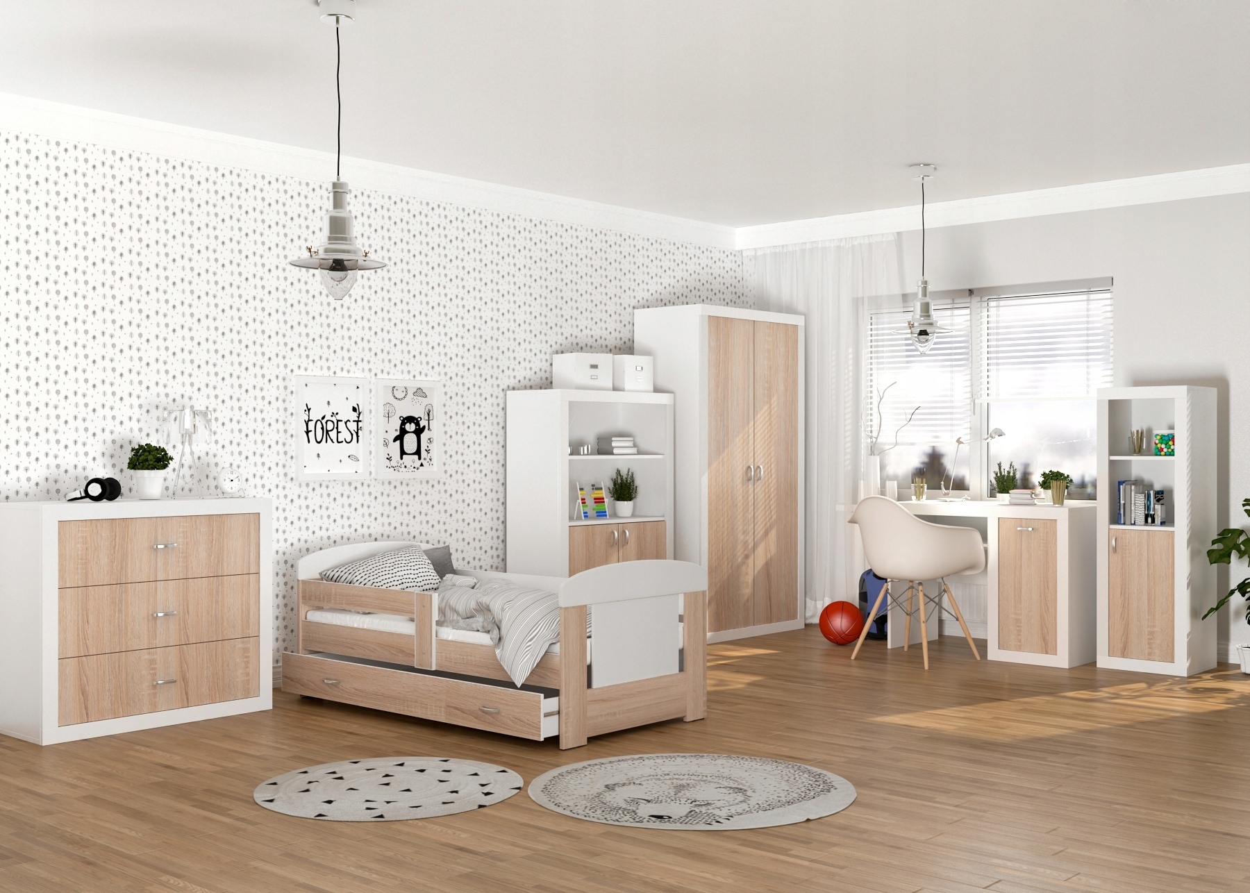 Kledingkast 90 cm breed - Wit/Pijnboom - 90x190x50 cm - Spaanplaat/MDF