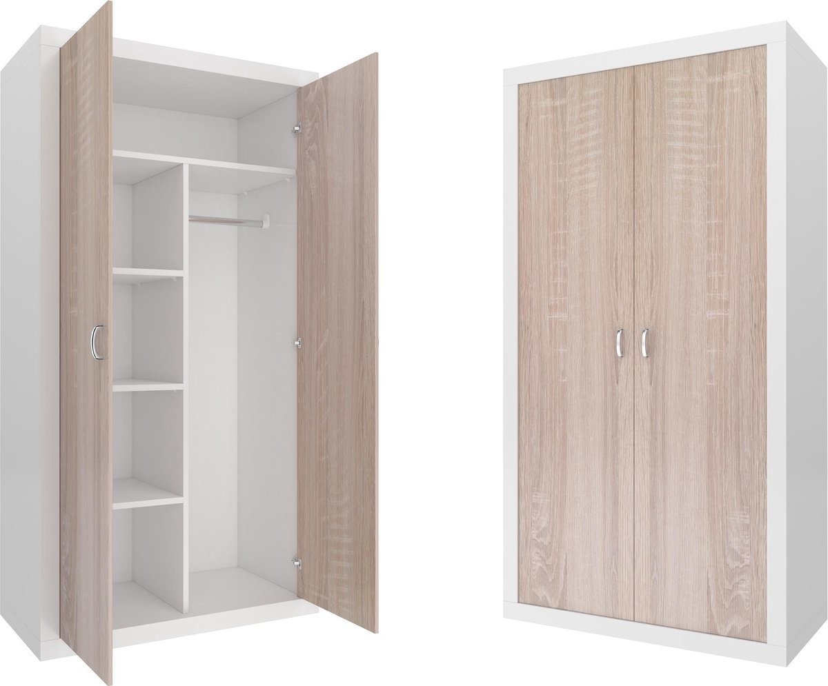 Witte kledingkast met deuren - 90x190x50 cm - MDF/Spaanplaat