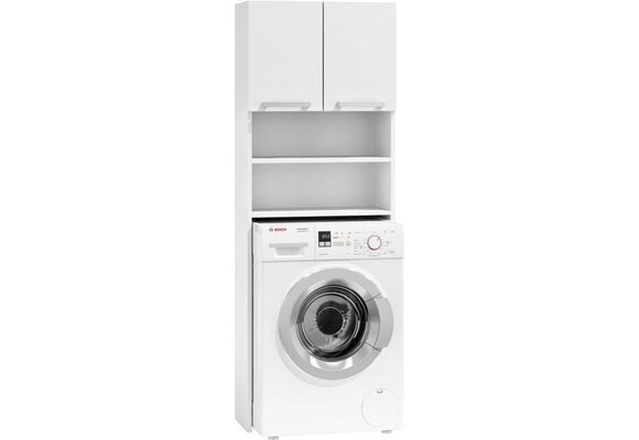 Badkamerkast boven wasmachine: 183x64x30cm, 4 schappen, wit