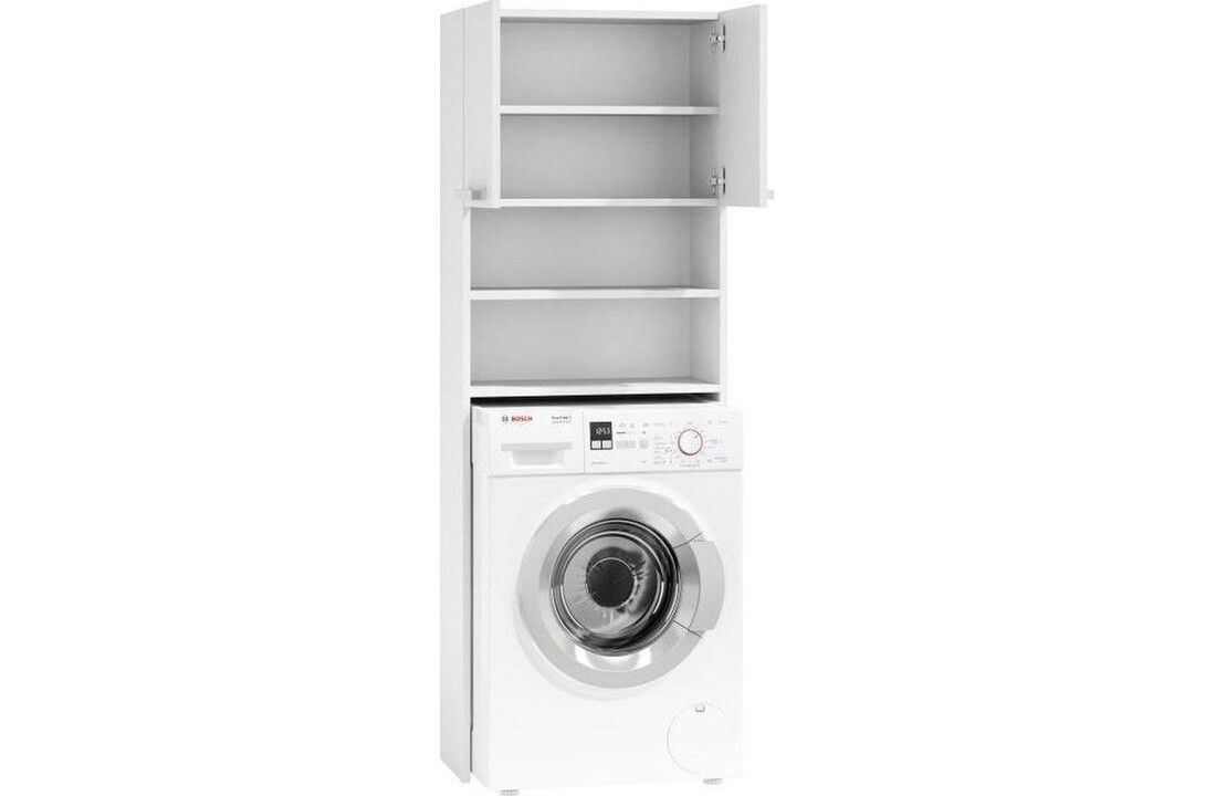 Badkamerkast boven wasmachine: 183x64x30cm, 4 schappen, wit