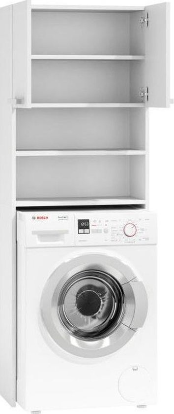 Badkamerkast boven wasmachine: 183x64x30cm, 4 schappen, wit