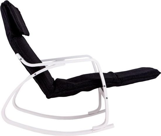 Schommelstoel met verstelbare voetsteun, zwart/wit, multiplex