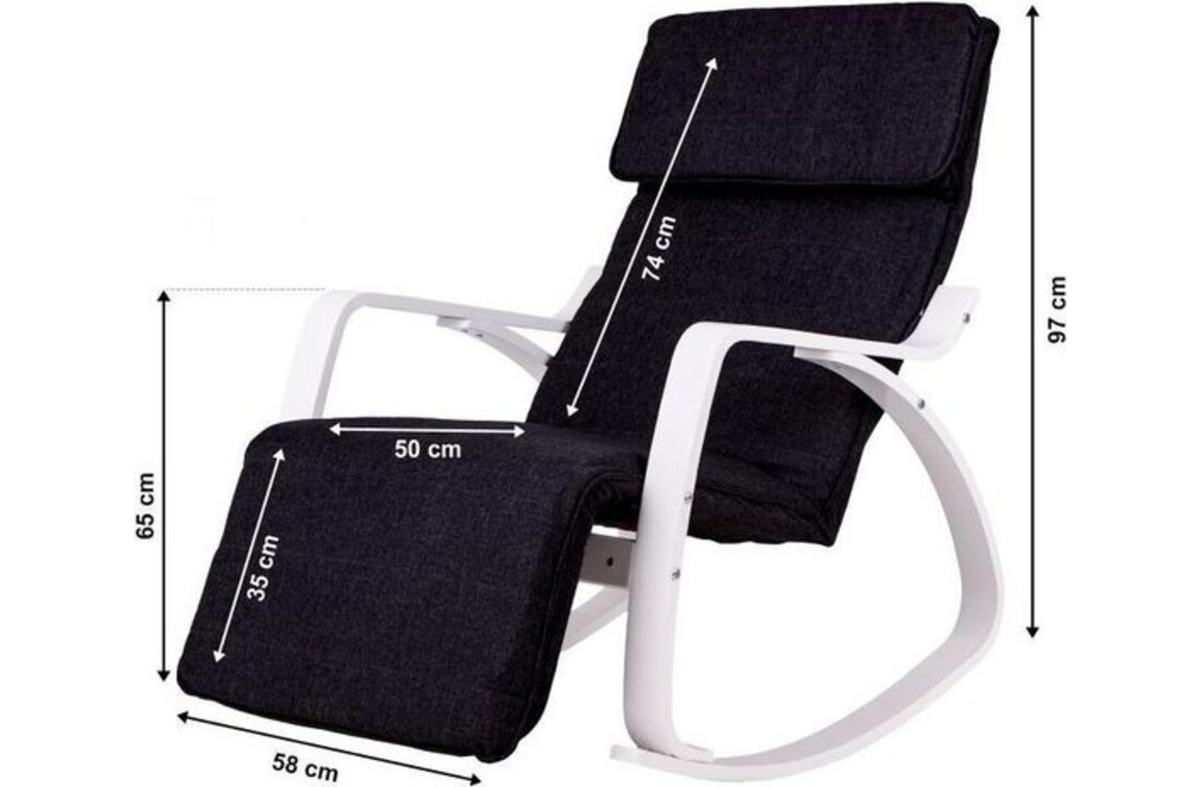 Fauteuil verstelbaar met voetsteun - Zwart/Wit, Multiplex