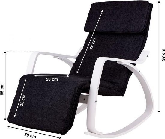 Fauteuil verstelbaar met voetsteun - Zwart/Wit, Multiplex