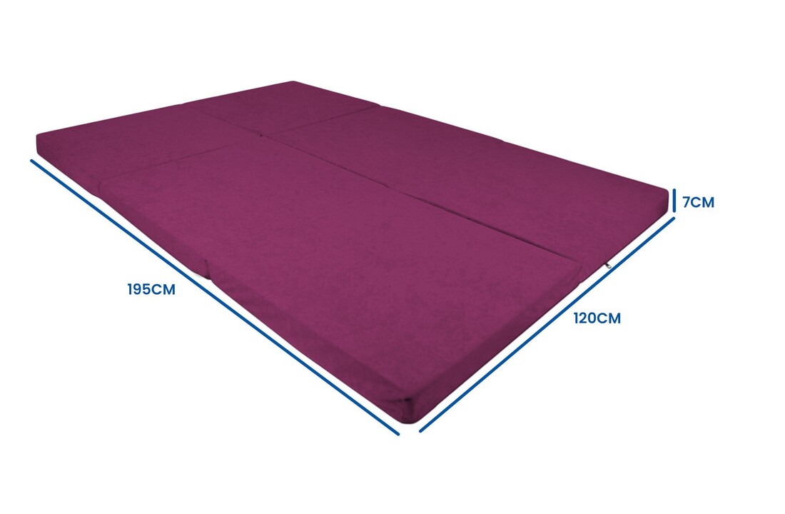 Gastenmatras 120cm - Opvouwbaar 2-persoons, Paars Foam, 195x120x7cm