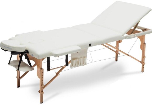 Massagetafel hout XXL crème, 223cm, 3 segmenten, verstelbaar