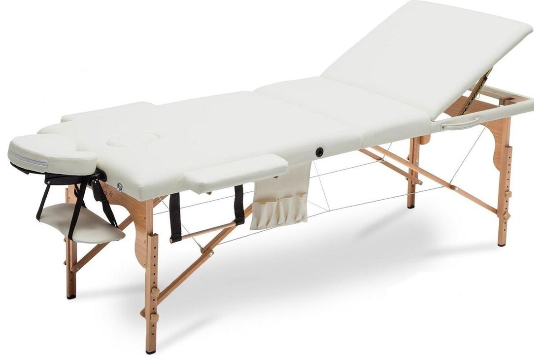 Draagbare massagetafel Hout XXL, 223cm, Crème ECO-leer, Opvouwbaar