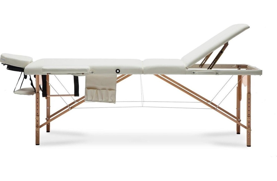 Draagbare massagetafel Hout XXL, 223cm, Crème ECO-leer, Opvouwbaar