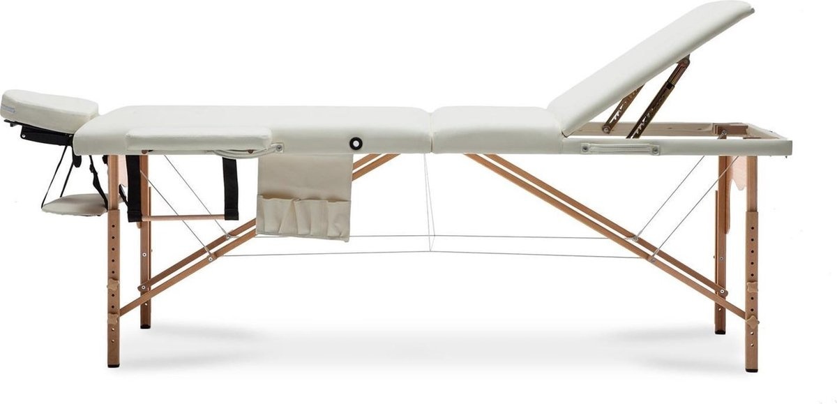 Draagbare massagetafel Hout XXL, 223cm, Crème ECO-leer, Opvouwbaar