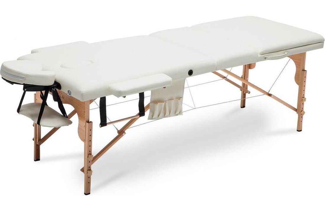 Draagbare massagetafel Hout XXL, 223cm, Crème ECO-leer, Opvouwbaar