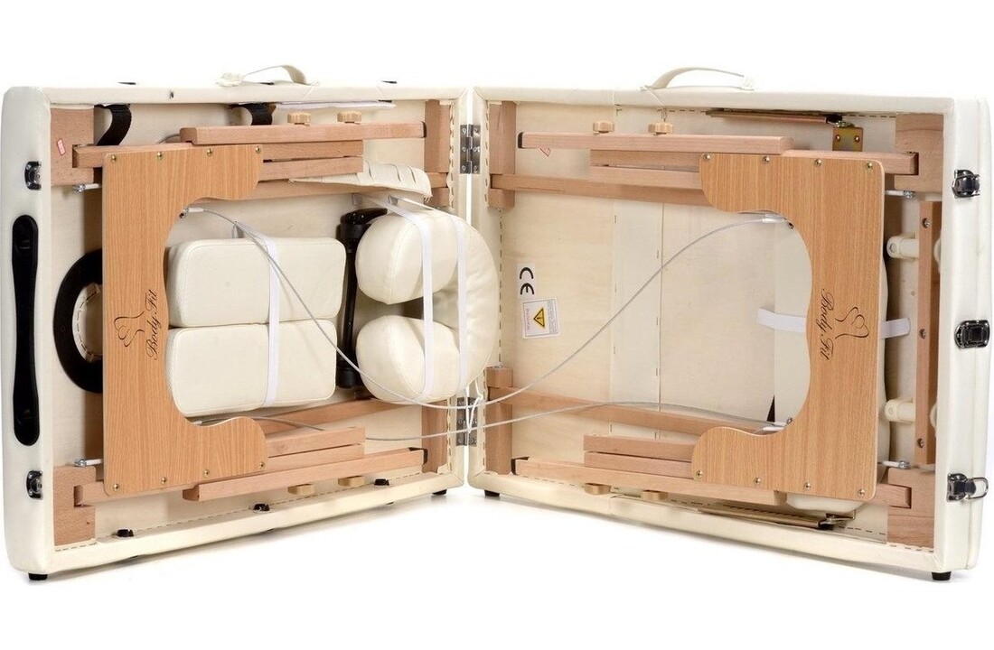 Draagbare massagetafel Hout XXL, 223cm, Crème ECO-leer, Opvouwbaar