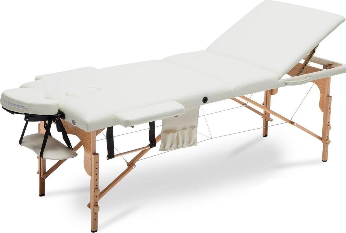 Verstelbare massagetafel Houten XXL Crème ECO-leer 223cm