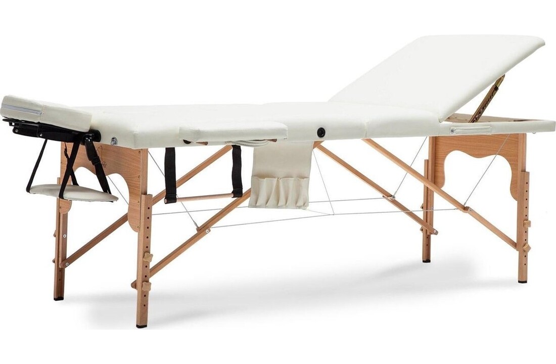 Verstelbare massagetafel Houten XXL Crème ECO-leer 223cm