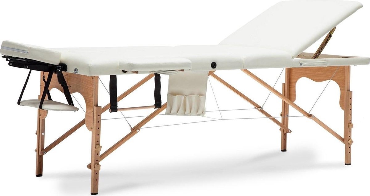 Verstelbare massagetafel Houten XXL Crème ECO-leer 223cm