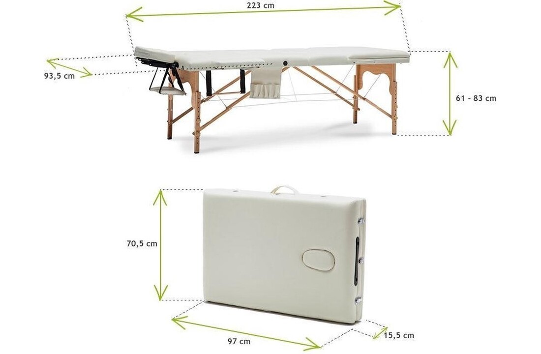 Verstelbare massagetafel Houten XXL Crème ECO-leer 223cm