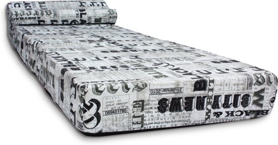 Logeermatras 70x200 - Opvouwbaar, 15cm dik, Foam, Wit/Zwart