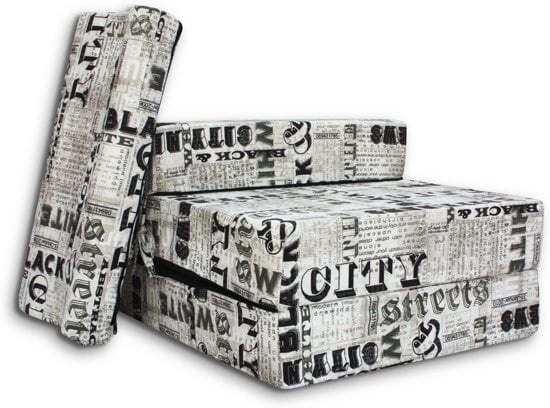 Logeermatras 70x200 - Opvouwbaar, 15cm dik, Foam, Wit/Zwart