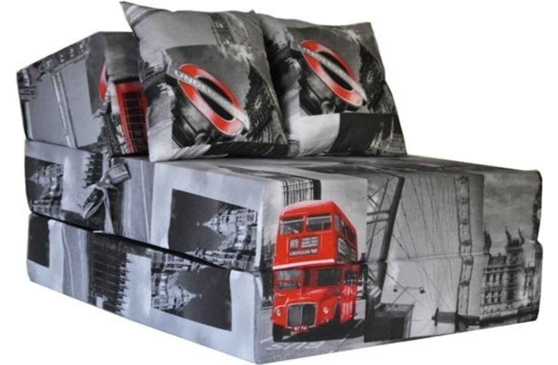 Opklapbed Londen print - 70x200x15cm - Grijs stof