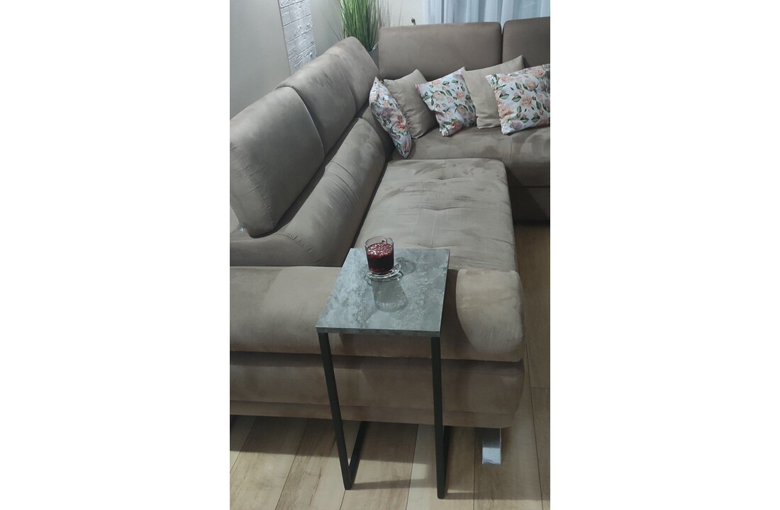 Bijzettafel metaal hout 40x30x62cm donkergrijs gemeleerd, zwart frame