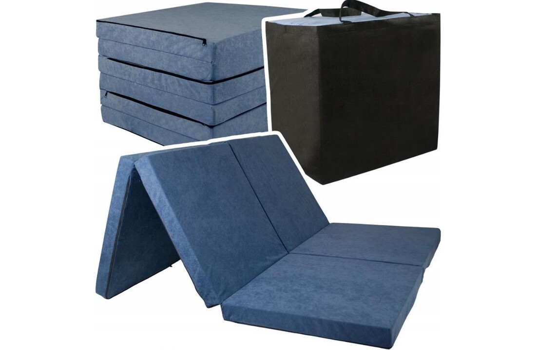 Vouwmatras navy - 2 persoons - 195x120x7cm - Wasbare hoes