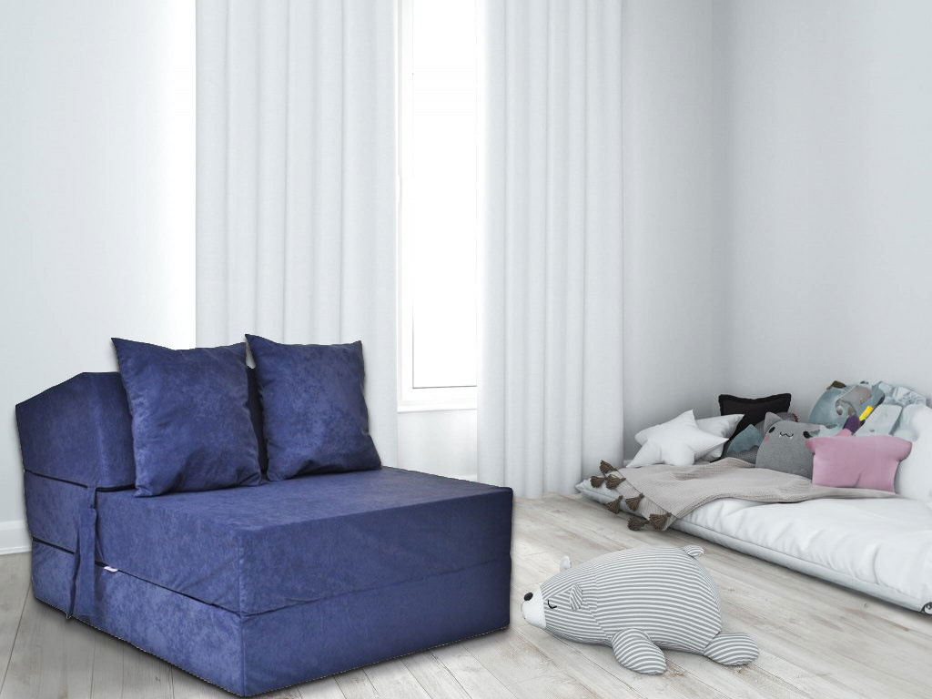 Futon matras blauw - 200x70x15 cm - Opvouwbaar - Velours