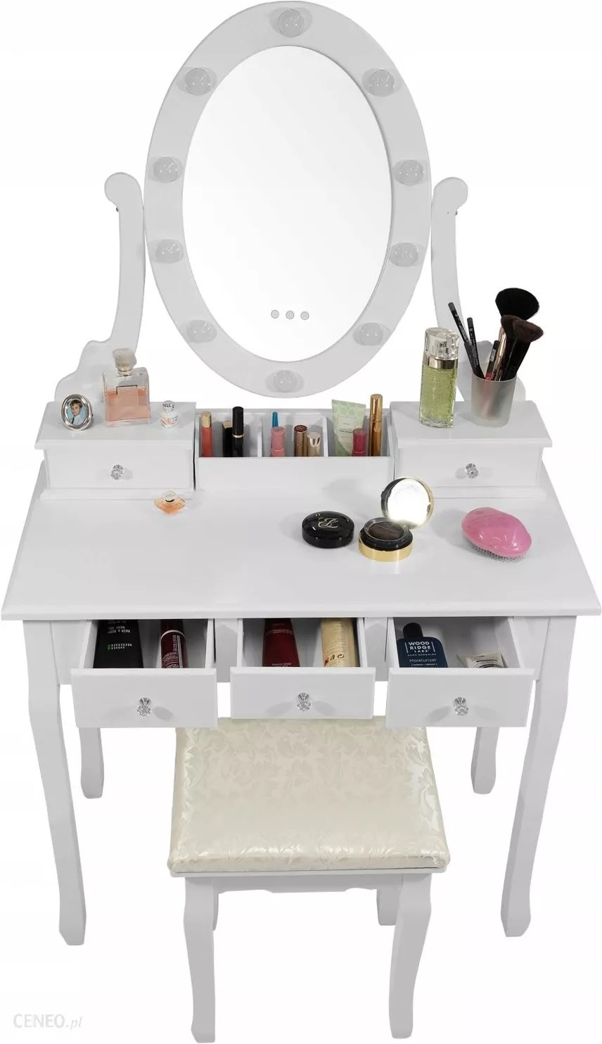 Kaptafel met spiegel en kruk: wit, MDF/grenenhout, 80x40x137cm