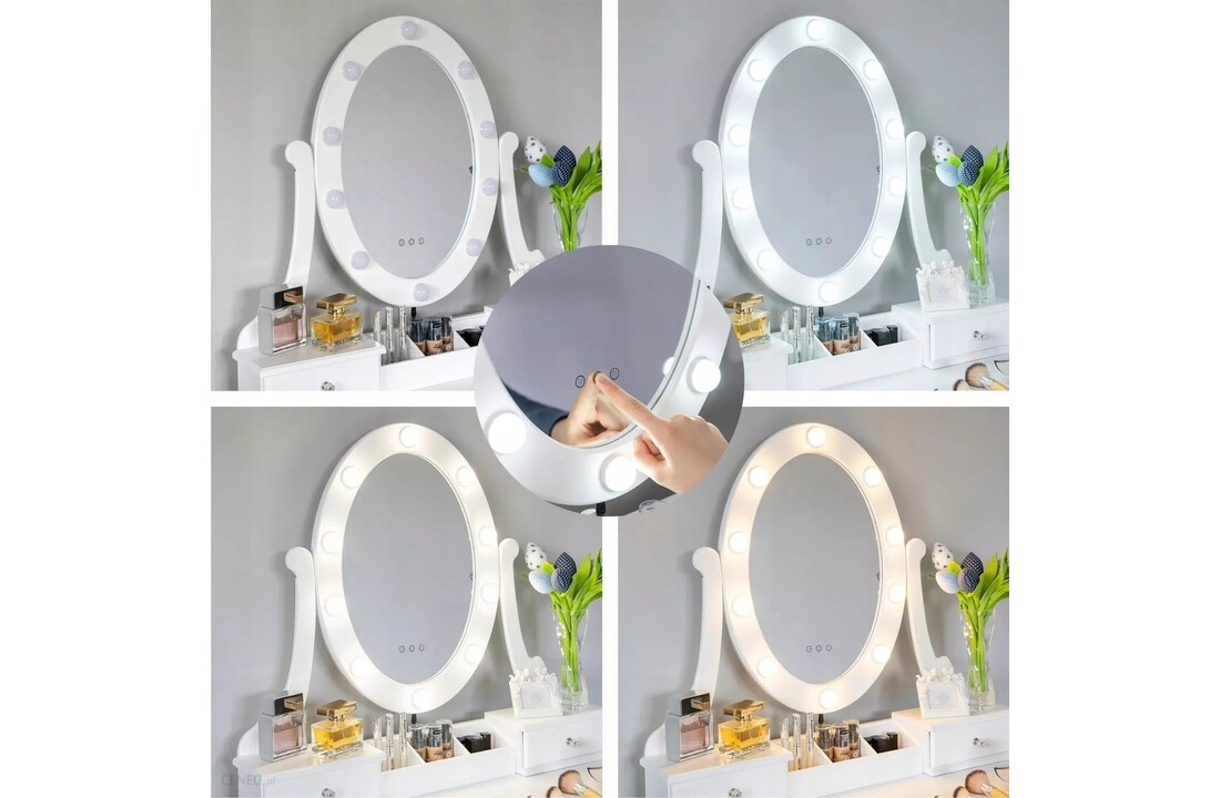 Kaptafel met spiegel en kruk: wit, MDF/grenenhout, 80x40x137cm