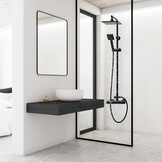 Doucheset Zwart - Luxe Regendouche 20x20cm - RVS Stang - Messing Kraan