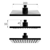 Regendouche Mat Zwart - 20x20cm RVS Stang & Messing Kraan