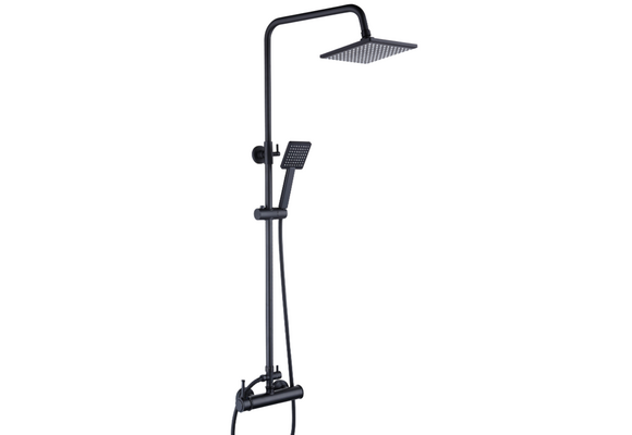 Regendouche Mat Zwart - 20x20cm RVS Stang & Messing Kraan