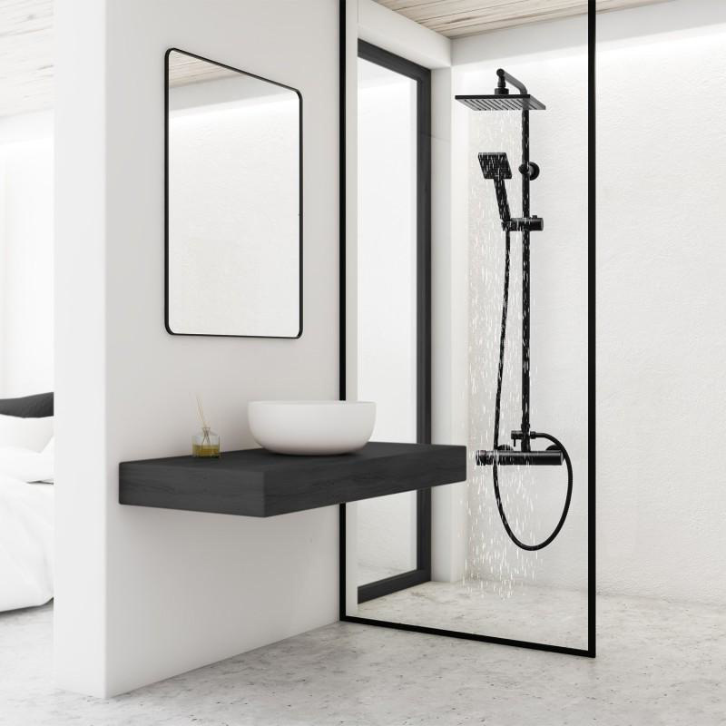 Douchekraan met regendouche - Mat Zwart, 20cm - Messing