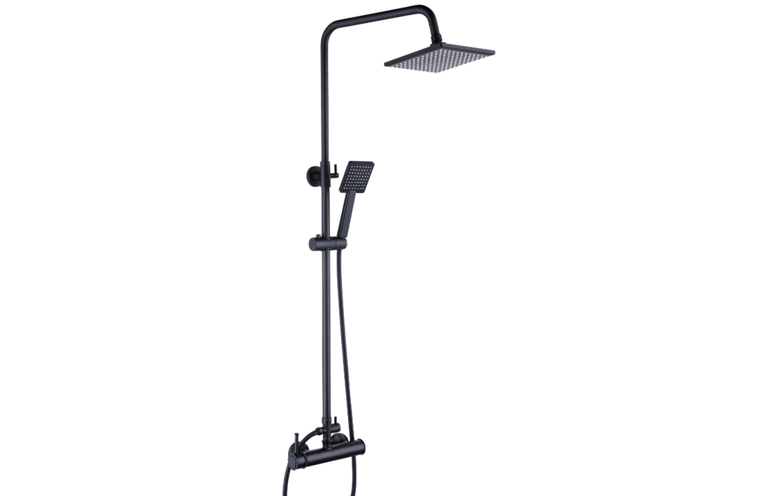 Douchekraan met regendouche - Mat Zwart, 20cm - Messing