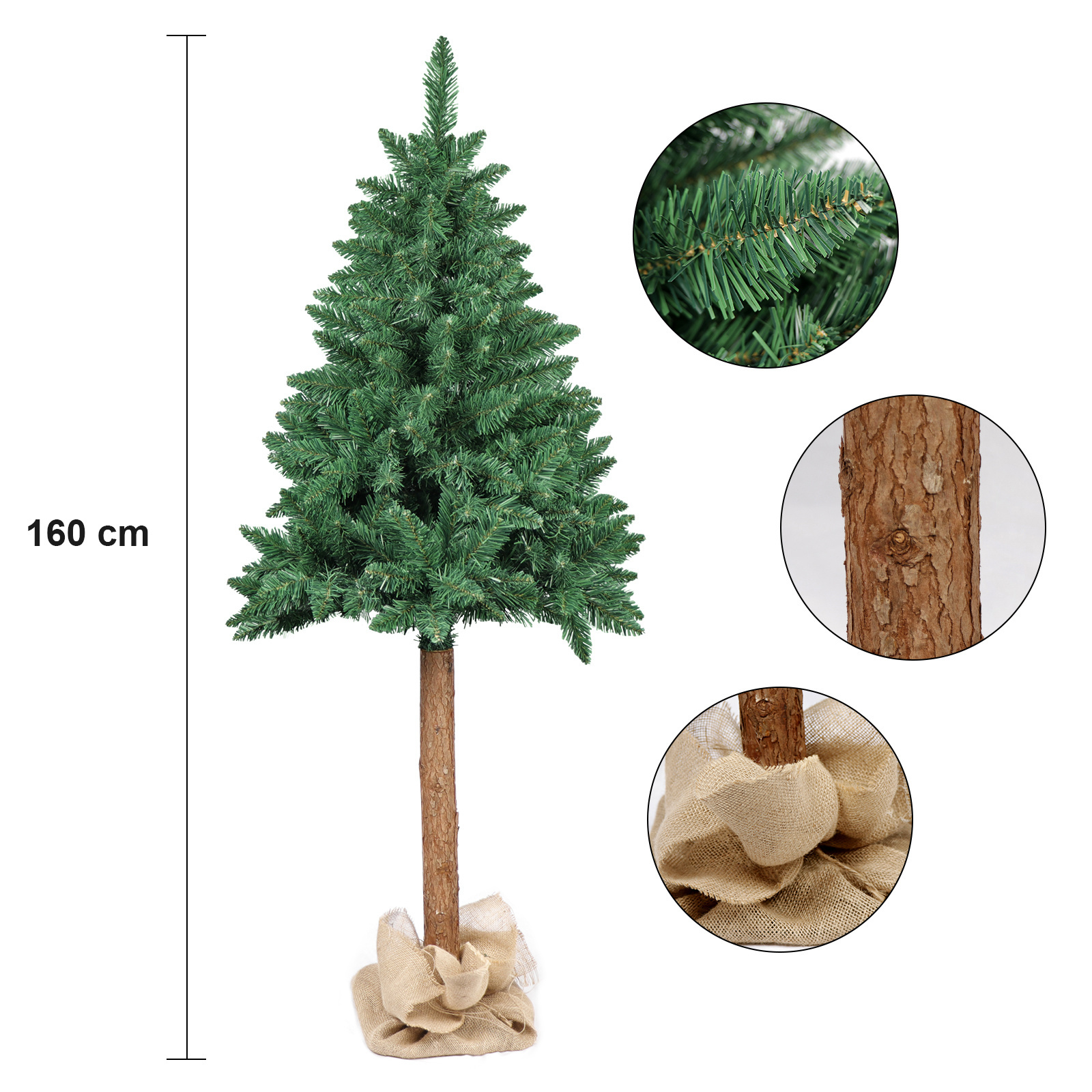 Kunstkerstboom 160 cm groen PVC met grenen stam